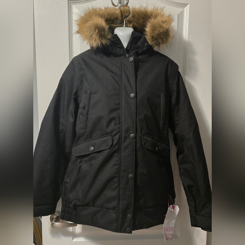 Women's Black Ski Jacket with Faux Fur Hood